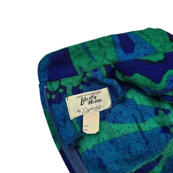 Vintage Liberty House Hawaiian Dress Size 10 Blue Green Floral Maxi Short Sleeve - Picture 7 of 7